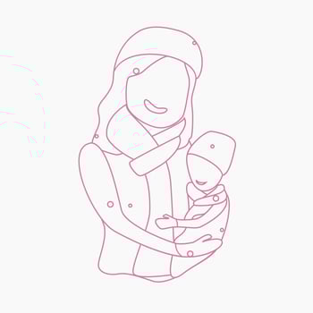 Editable Outline Style Oblique View of Woman Carrying a Child on Winter Season Vector Illustration for Artwork Element of Mother's Day or Womanhood Related Design