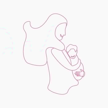 Editable Outline Style Side View of Woman Carrying a Kid Vector Illustration for Artwork Element of Mother's Day or Womanhood Related Design
