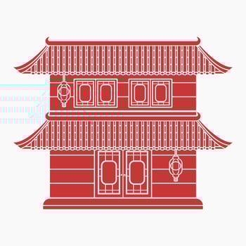 Editable Traditional Chinese Building With Two Floors Vector Illustration in Flat Monochrome Style for Artwork Element of Oriental History and Culture Related Design