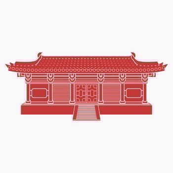 Editable Isolated Wide Traditional Chinese Building Vector Illustration in Flat Monochrome Style for Artwork Element of Oriental History and Culture Related Design