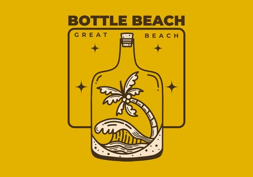 Vintage art illustration of a beach in the bottle vector
