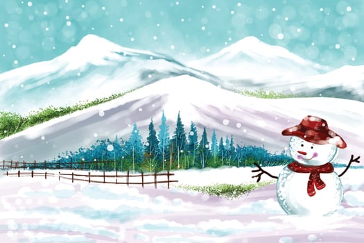 New year and christmas tree winter landscape background with snowman card design vector