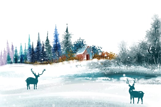 Winter landscape with falling christmas snow and tree holiday card background vector