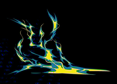 Blue flames cartoon element for comic illustration, vintage poster, retro background. Vector eps 10