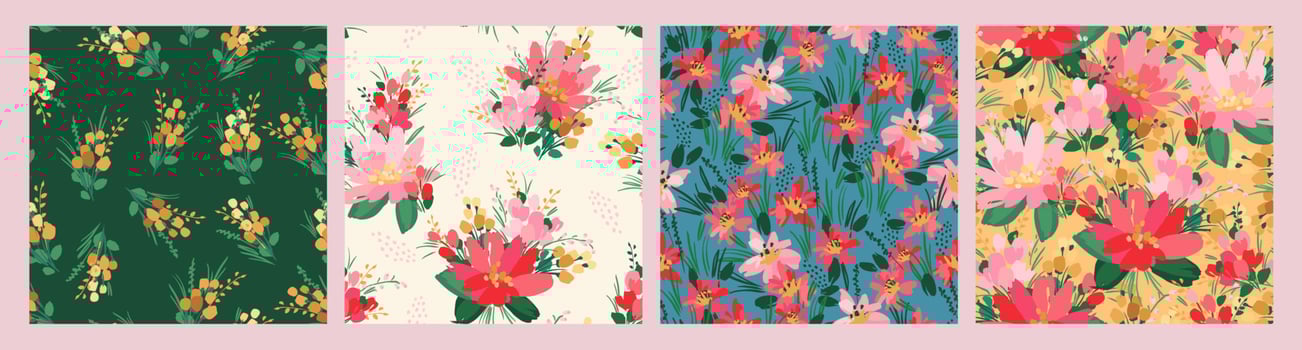 Set of lforal seamless patterns. Vector design for paper, cover, fabric, interior decor and other use