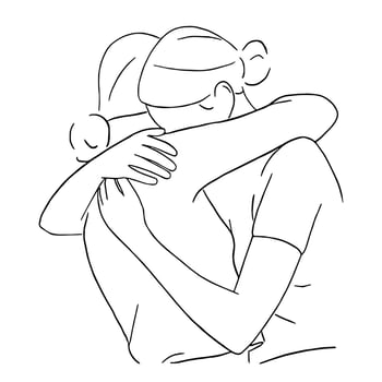 Line art minimal of lesbian hugging together in hand drawn love concept for decoration, doodle style, LGBTQ vector