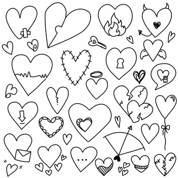 Cute heart doodle freehand drawing vector set