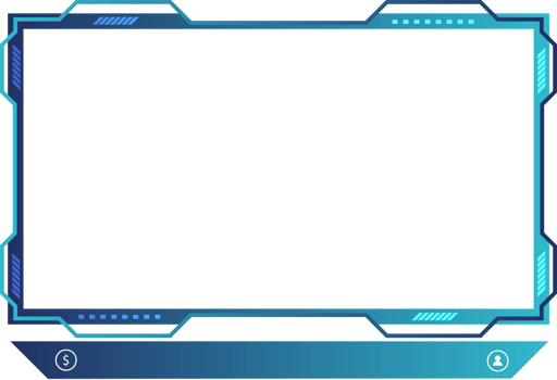 Futuristic live streaming overlay PNG with frosty blue color. Live gaming screen panel and broadcast frame design with abstract shapes. Streaming panel overlay template for gamers.