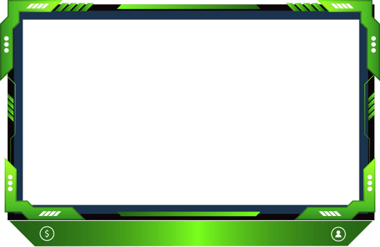 Green Live stream overlay design with offline screen section and colorful buttons. Live streaming overlay PNG for online gamers. Futuristic gaming overlay design for screen panels.