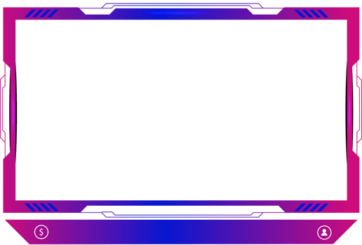 Live streaming overlay decoration with girly pink and blue color shade. Online gaming screen panel and border design for gamers. Live broadcast elements PNG with colorful buttons.