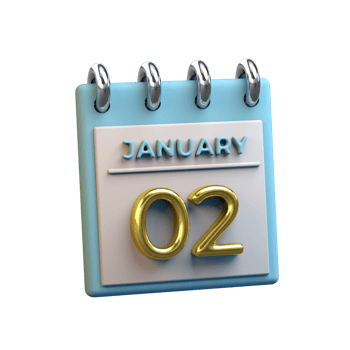 Monthly Calendar 02 January 3D Rendering png