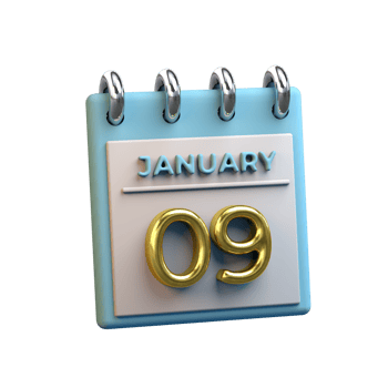Monthly Calendar 09 January 3D Rendering png