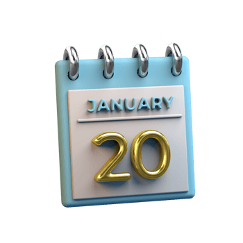 Monthly Calendar 20 January 3D Rendering png