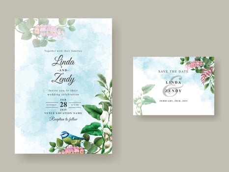 wedding invitation card with greenery floral vector
