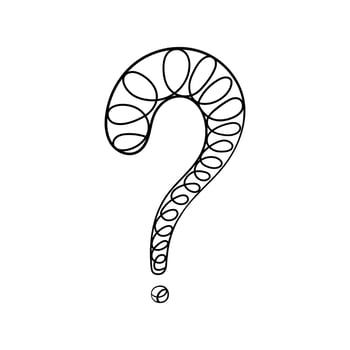 Question mark hand drawn in doodle style, vector illustration. Icon question symbol for print and design. Quiz and Exam concept, isolated element on a white background. Graphic sign ask and fqa