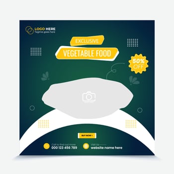Social Media Post for square Food Promotion offer poster, Healthy Food Social Media Banner. vector