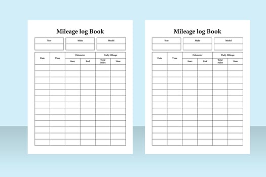 Mileage tracker notebook interior. Mileage checklist interior template. Mileage tracker journal. Daily mileage checklist planner. Logbook interior. Vehicle management log book. vector