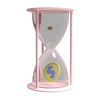 3d Hourglass with dollar coins isolated. business growth concept, 3d render illustration png