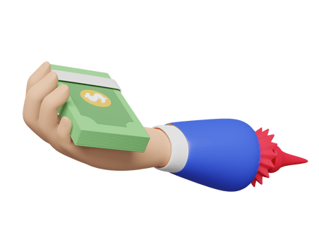 cartoon hands holding banknote isolated on pink background. Quick credit approval or loan approval concept isolated. 3d illustration or 3d render png