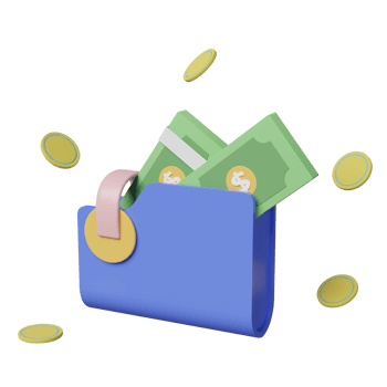 wallet with coins,banknote saving money concept isolated. 3d illustration or 3d render png