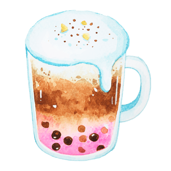 Watercolor Pink Pearl Milk Tea png