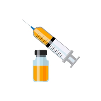 Vaccination color icon. Medical injection. Contraceptive syringe shot. HIV, hepatitis precaution procedure. Safe sex. Female, male healthcare. Pharmaceutical vial. Isolated vector illustration