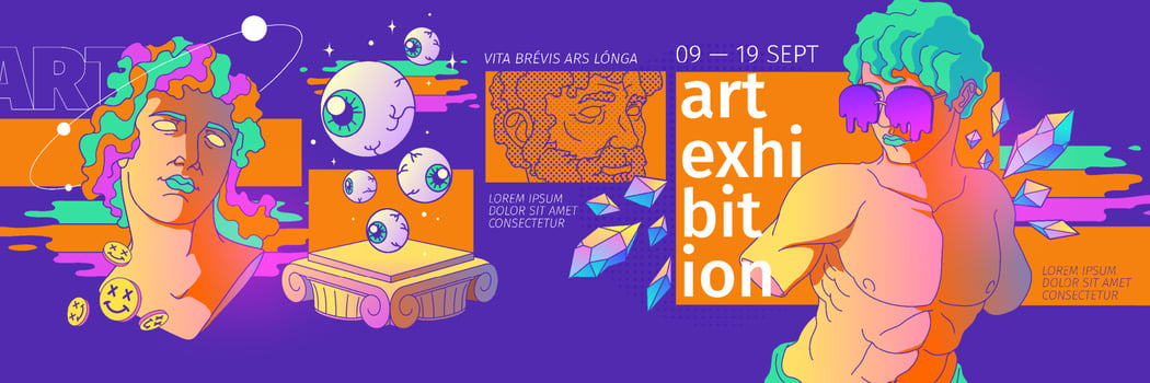 Art exhibition poster with retro acid design vector