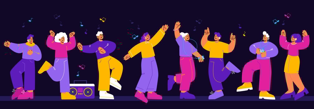 Happy people celebrate party in night club, disco vector