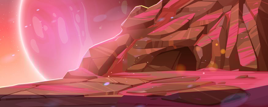 Alien planet landscape, background, cave in rock vector