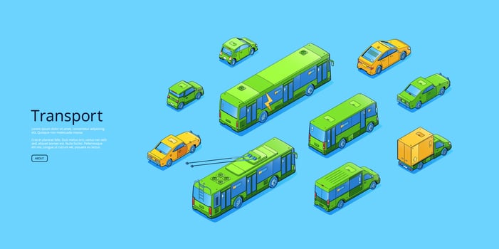 Transport isometric web banner, different cars vector