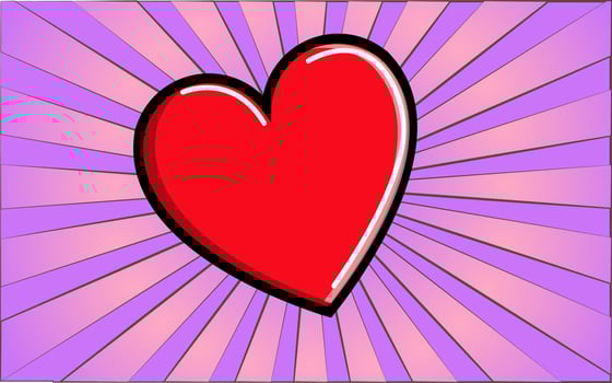 Medical red heart as a symbol of health on a background of abstract purple rays. Vector illustration