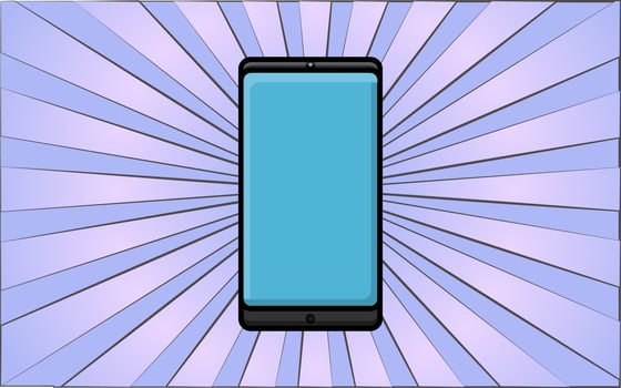Modern digital mobile phone smart phone on abstract blue rays background. Vector illustration