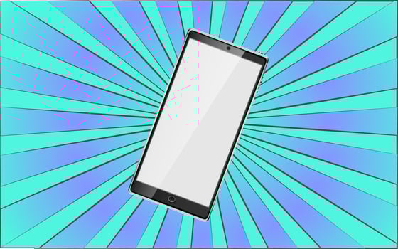Modern digital mobile phone smart phone on abstract blue rays background. Vector illustration