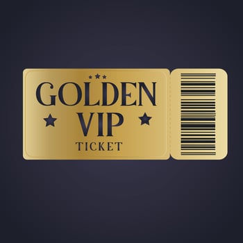 Golden vip ticket with a barcode. vector