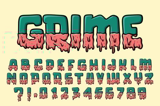 Melt Grime Alphabet Monster Graffiti text vector Letters