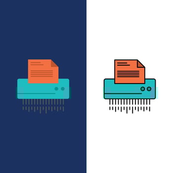Shredder Confidential Data File Information Office Paper  Icons Flat and Line Filled Icon Set Vector