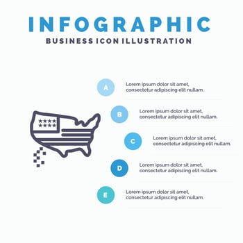 American Map Thanksgiving Usa Line icon with 5 steps presentation infographics Background vector