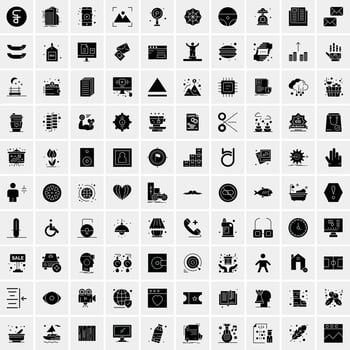 100 Business Icon Solid Glyph Vector Illustration