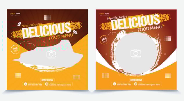 Social Media Post for square Food Promotion offer poster, Healthy Food Social Media Banner. vector
