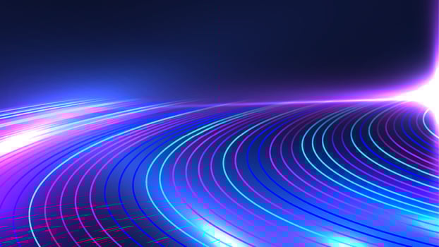 Abstract technology concept neon colors lines high speed light motion trails with lighting effect on dark blue background vector