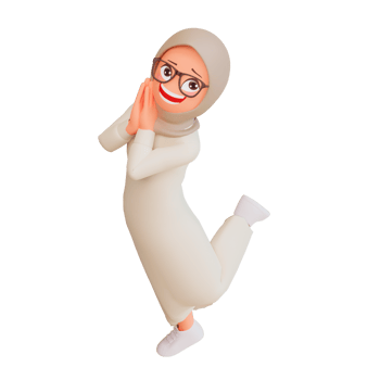 Young muslim woman smiling posing happy 3d cartoon illustration png