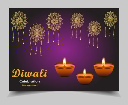 Diwali festival background design, excellent creating colorful triangles bright concept round or circle shape with lighting background and oil lamps vector