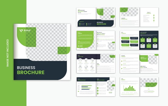 Green Corporate square 16 page brochure design template vector