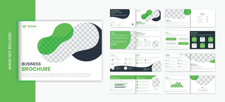 Green corporate landscape 16 page organic shape brochure design template for business vector