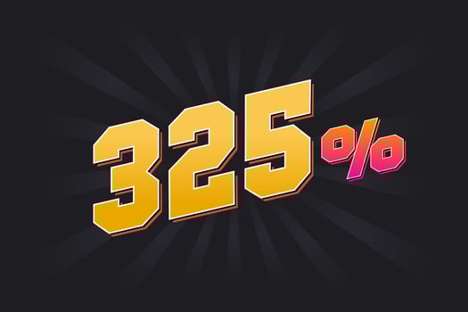 325 discount banner with dark background and yellow text. 325 percent sales promotional design. vector