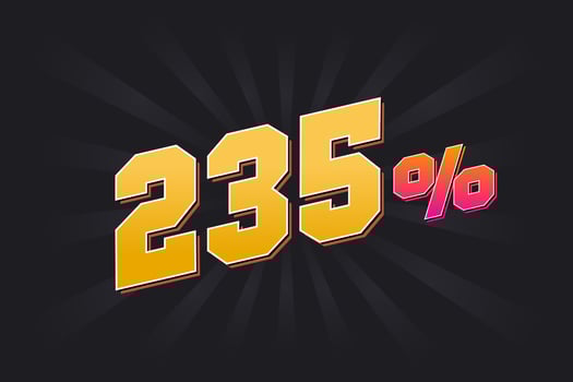 235 discount banner with dark background and yellow text. 235 percent sales promotional design. vector