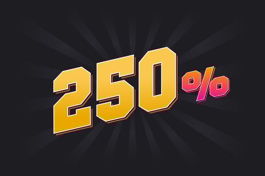 250 discount banner with dark background and yellow text. 250 percent sales promotional design. vector
