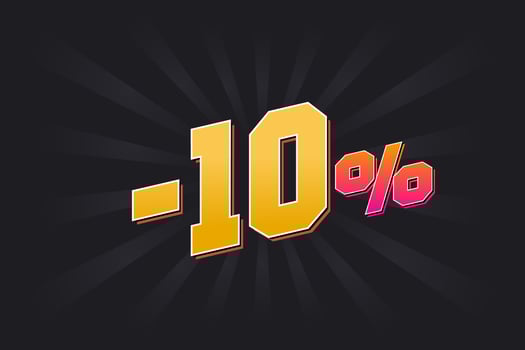 Negative 10 discount banner with dark background and yellow text. -10 percent sales promotional design. vector