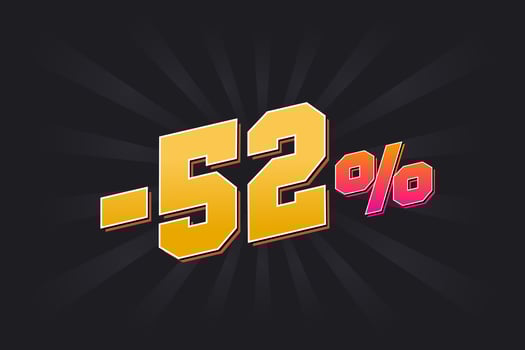 Negative 52 discount banner with dark background and yellow text. -52 percent sales promotional design. vector