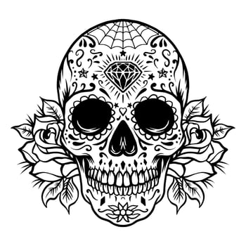 Sugar skull with roses vector
